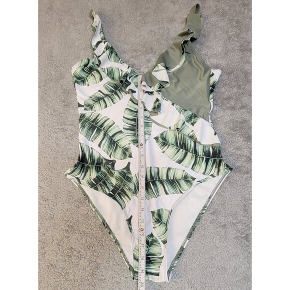 Stylish One-Piece Swimsuit with Banana Leaf Print.  Size:  XL - Picture 3 of 12